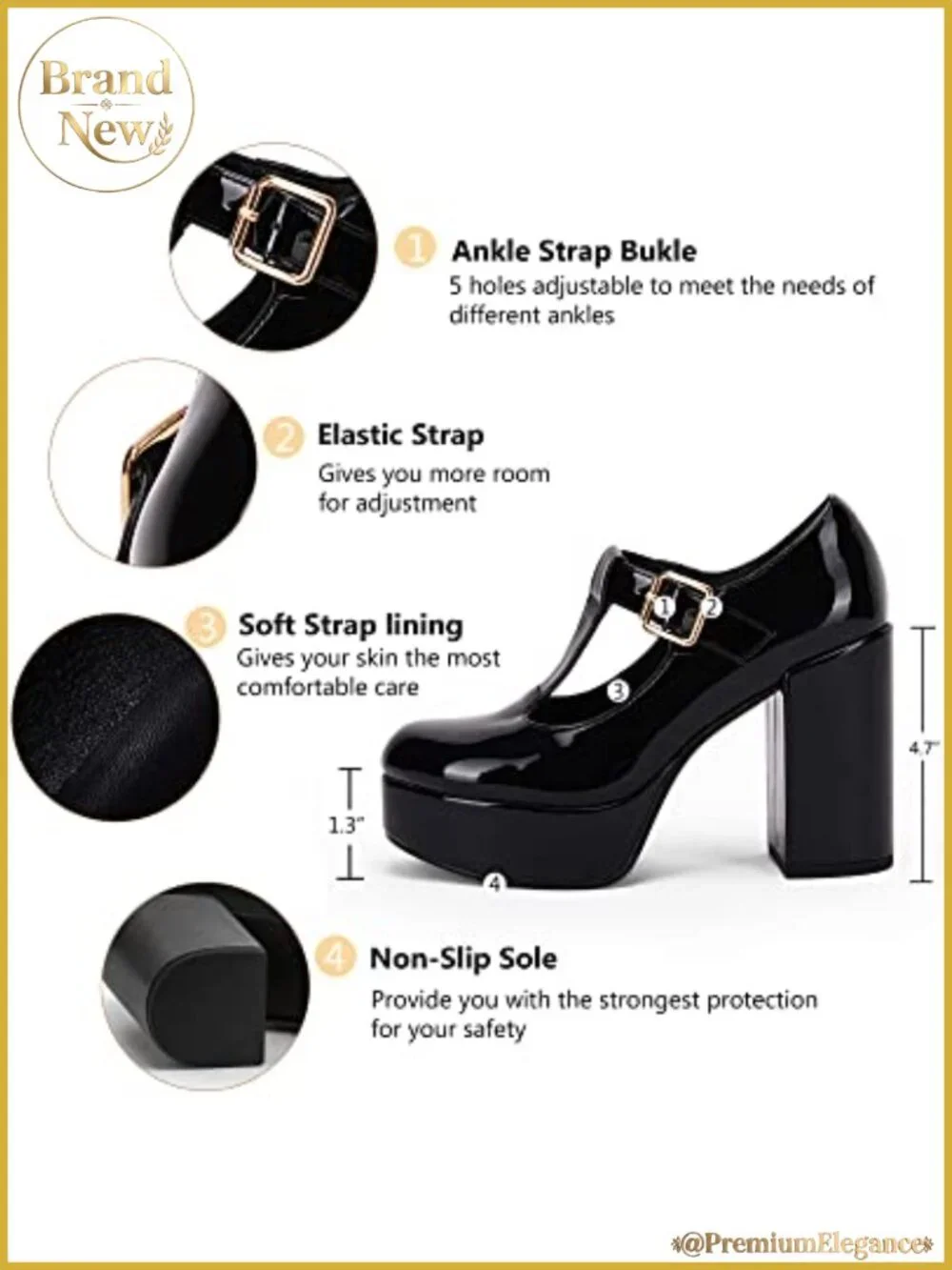 Womens T-Strap Platform Heels Chunky Mary Jane Dress Shoes Patent